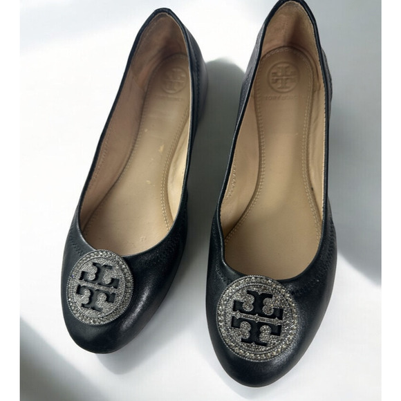 Tory Burch Liana Rhinestone Jewel Embellished Ballet Flats Black Leather Sz 6.5 - Picture 16 of 16
